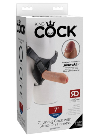 7" Uncut Cock with Strap-On Harness